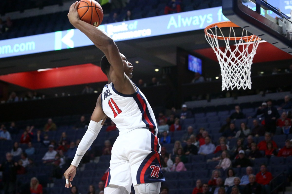 Mississippi Rebels guard Matthew Murrell dunks